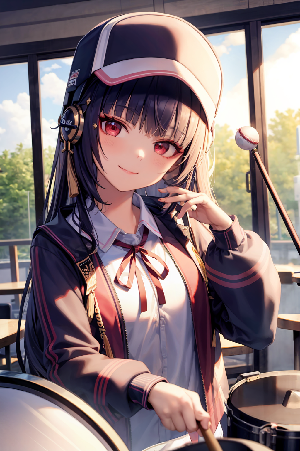 01129-2680066085-masterpiece, best quality, _lora_yunjin_1_,1girl, solo, instrument, red eyes, shirt, drum, long hair, smile, headphones, drum se.png